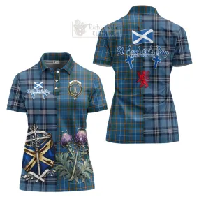 Bain Tartan Women's Polo Shirt Happy St. Andrew's Day Half Tartan Style
