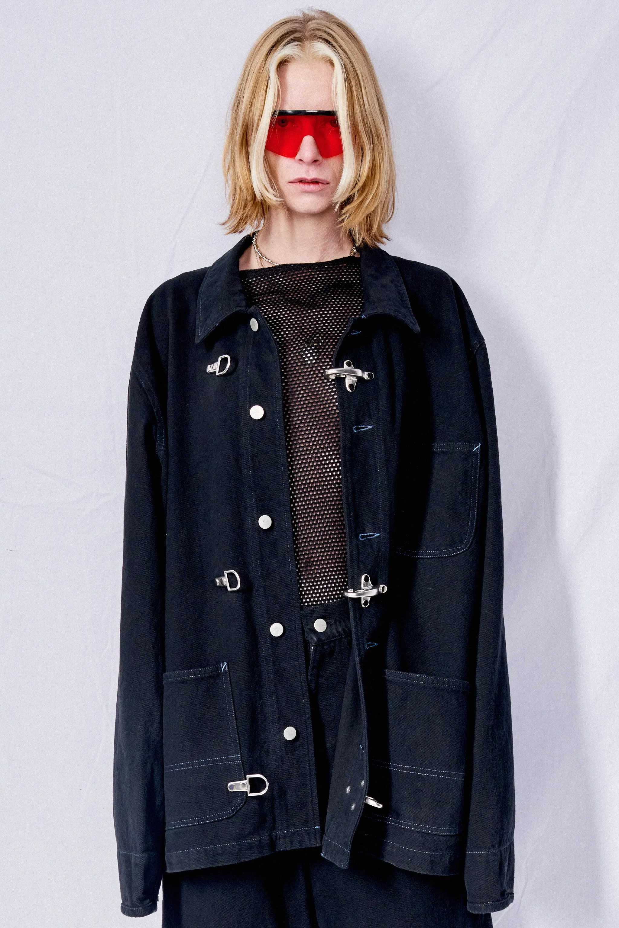 Black Overdye Denim Fireman Field Coat