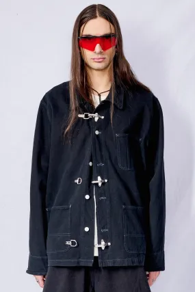 Black Overdye Denim Fireman Field Coat