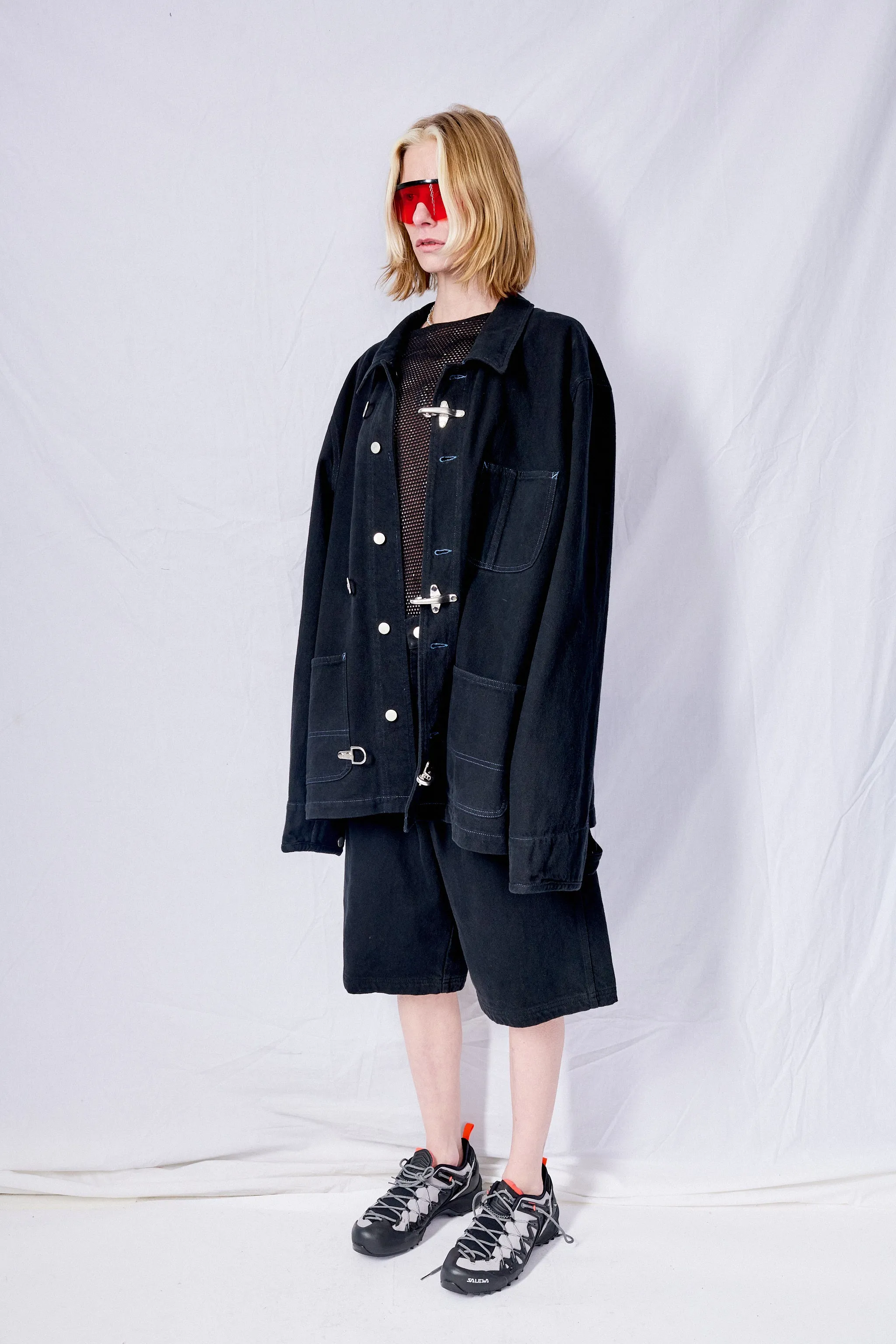 Black Overdye Denim Fireman Field Coat