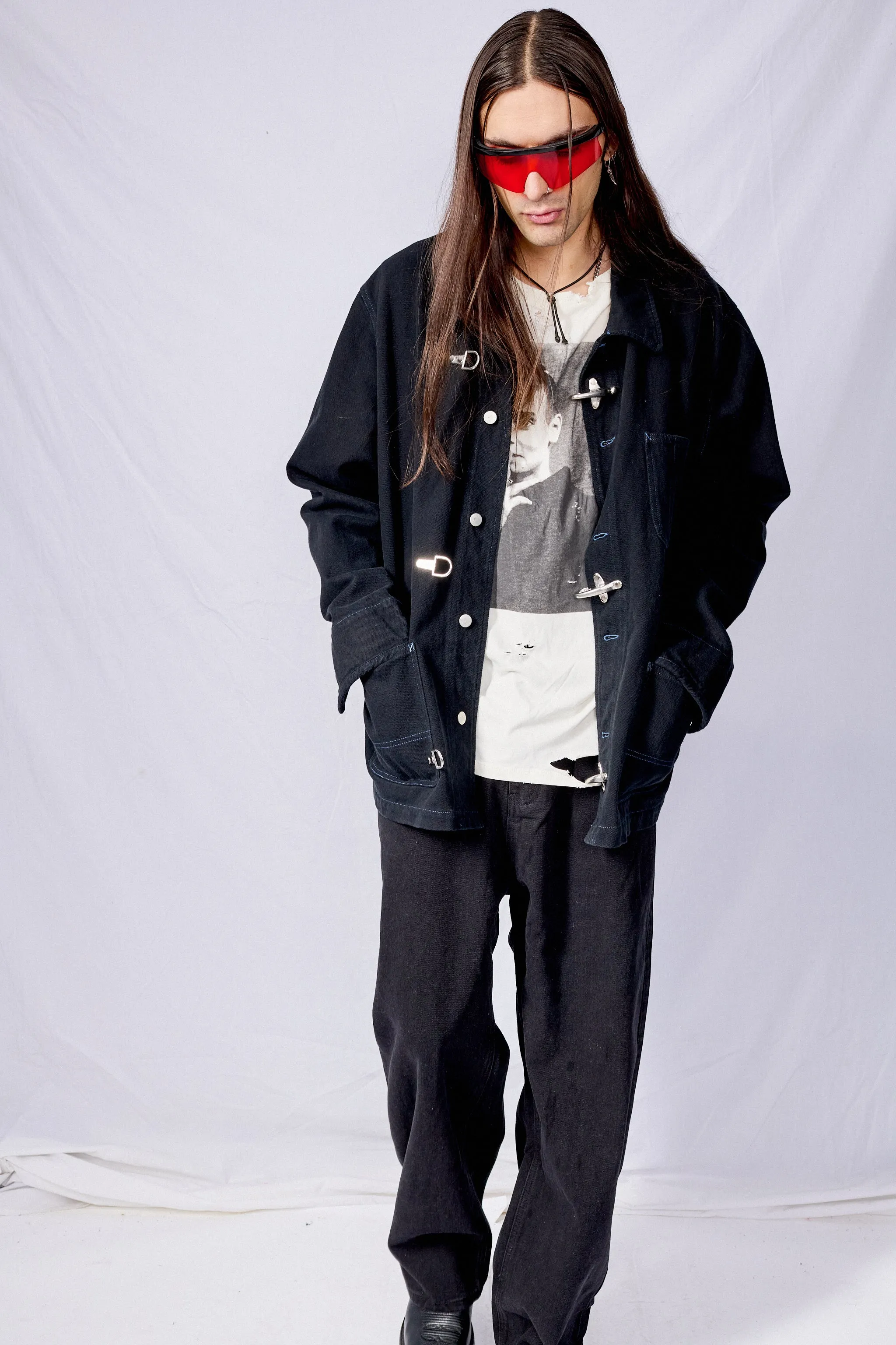 Black Overdye Denim Fireman Field Coat