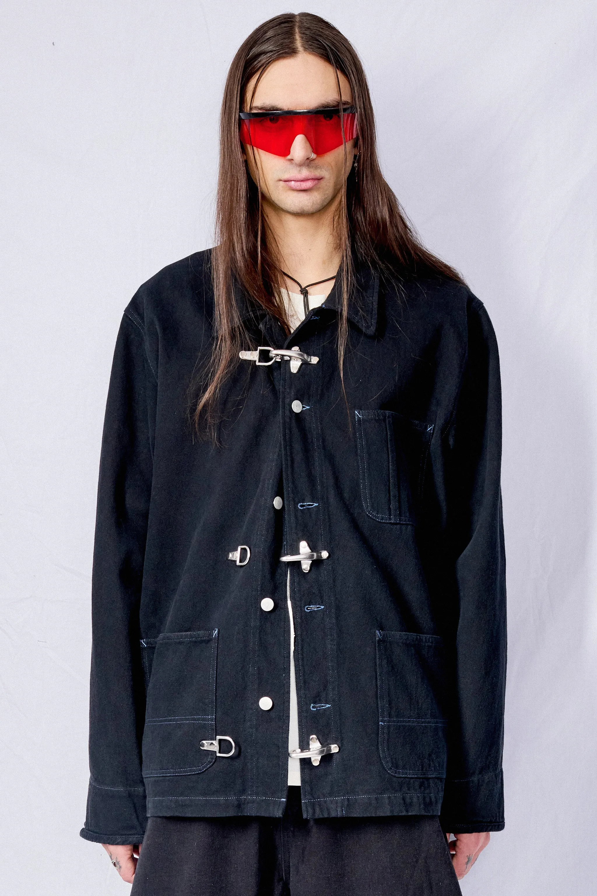 Black Overdye Denim Fireman Field Coat