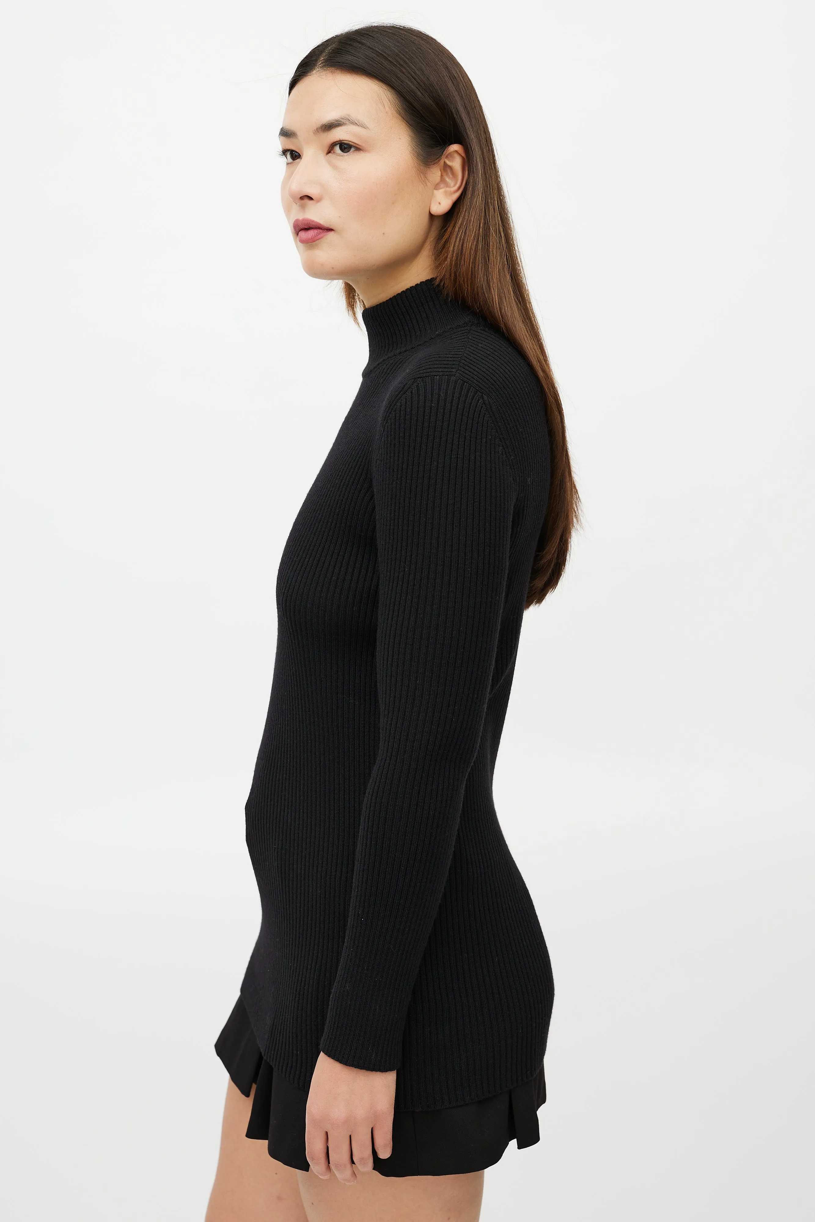 Black Wool Ribbed Turtleneck Sweater