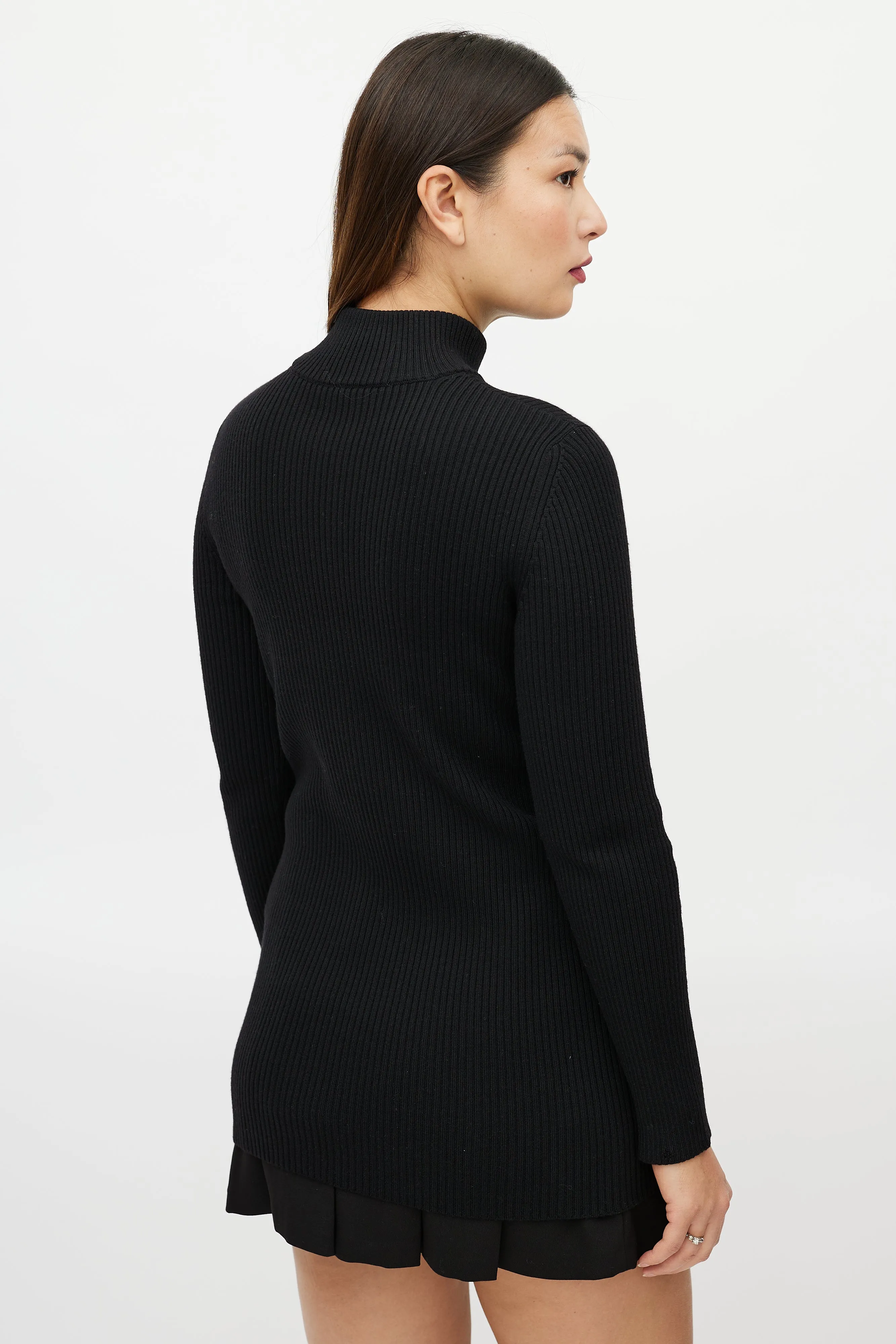Black Wool Ribbed Turtleneck Sweater