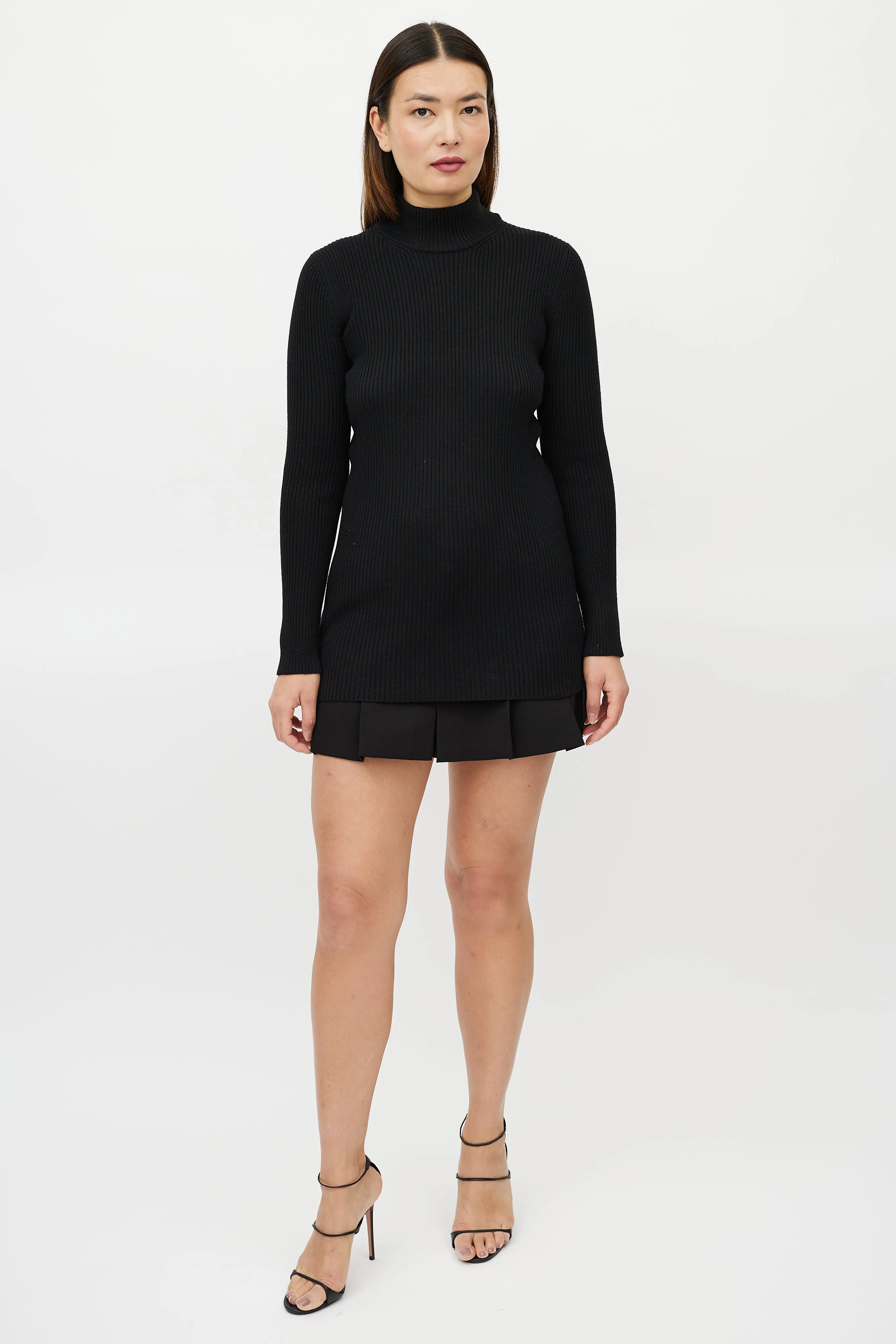 Black Wool Ribbed Turtleneck Sweater