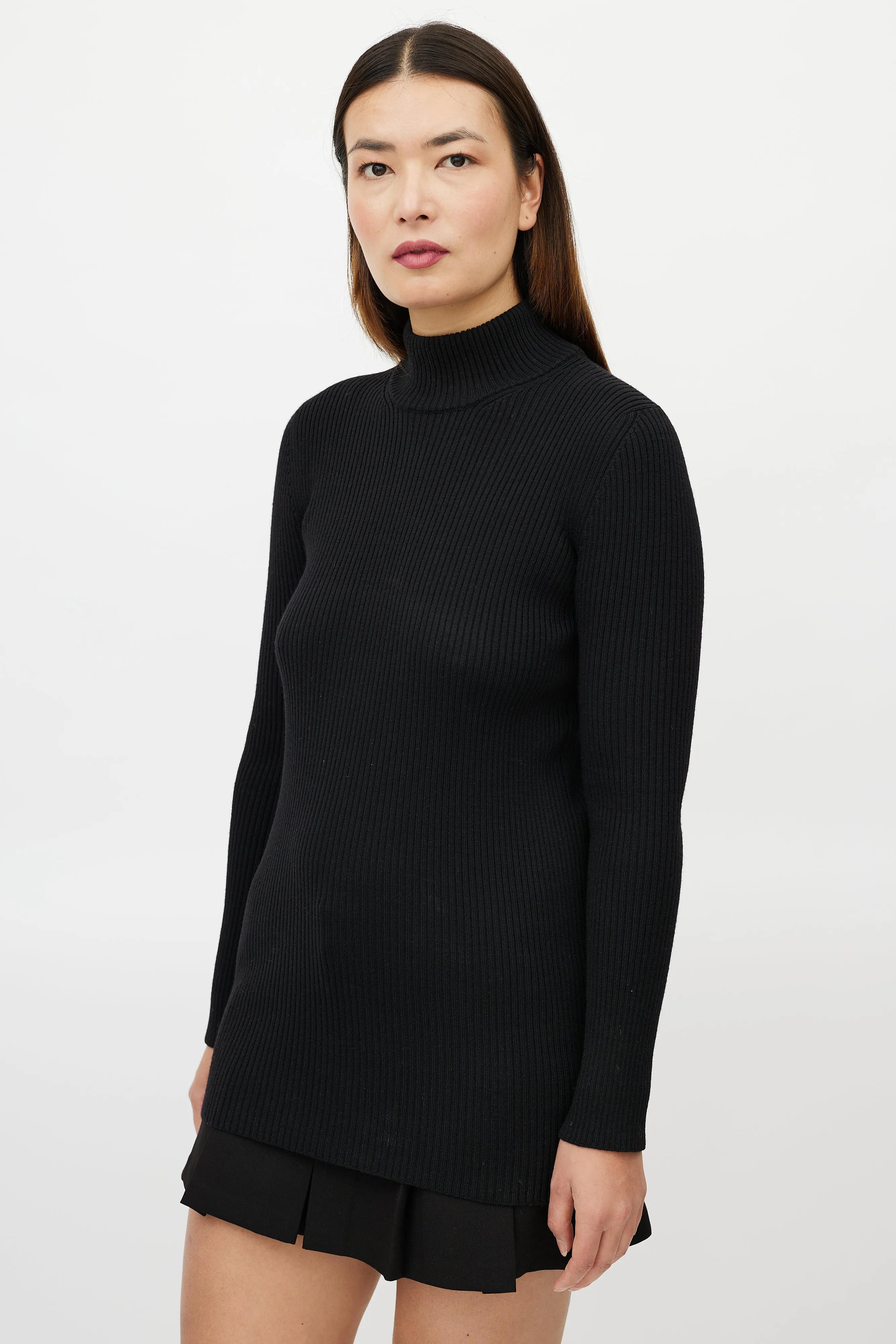 Black Wool Ribbed Turtleneck Sweater