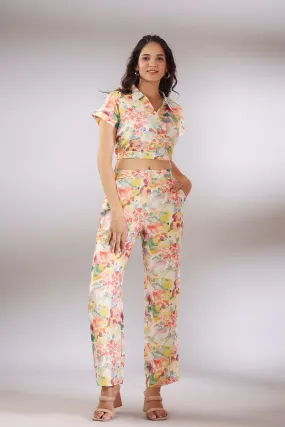 Cin Cin Muslin Silk Crop Top and Pants Co ord Set