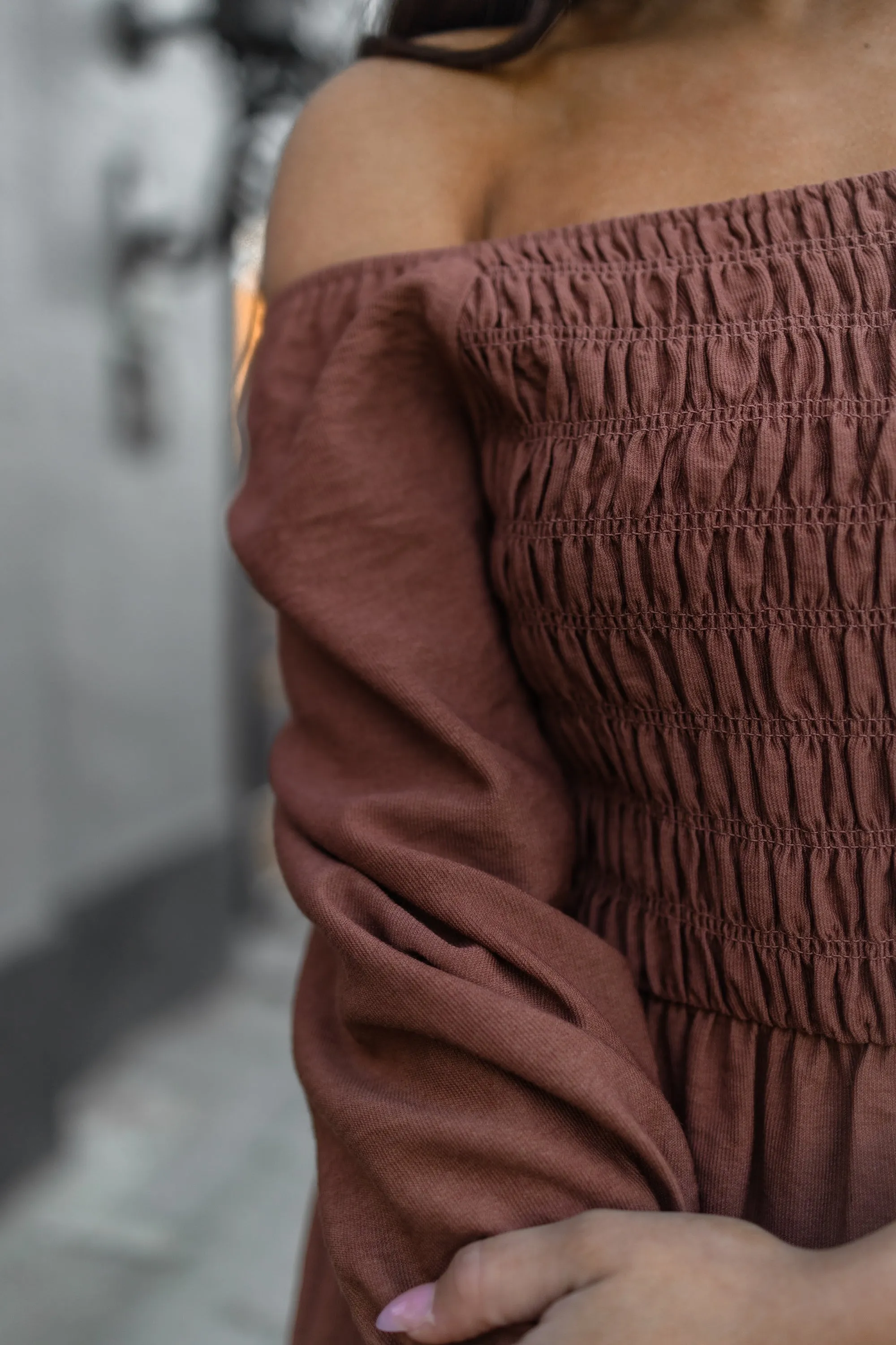 Corduroy smocked dress midi