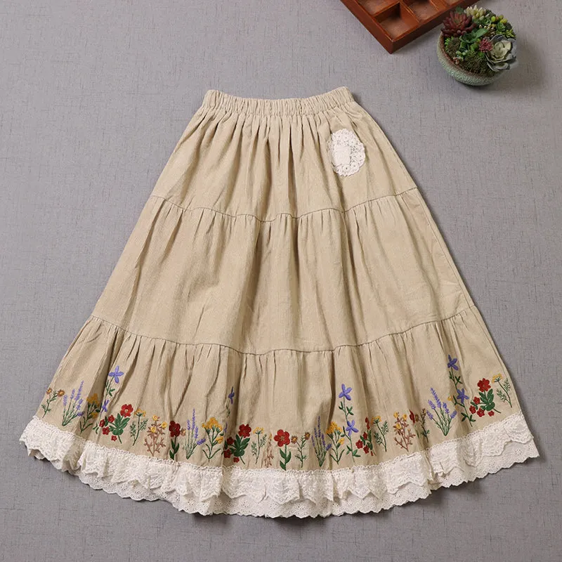 Cottagecore Embroidery Vintage Skirt