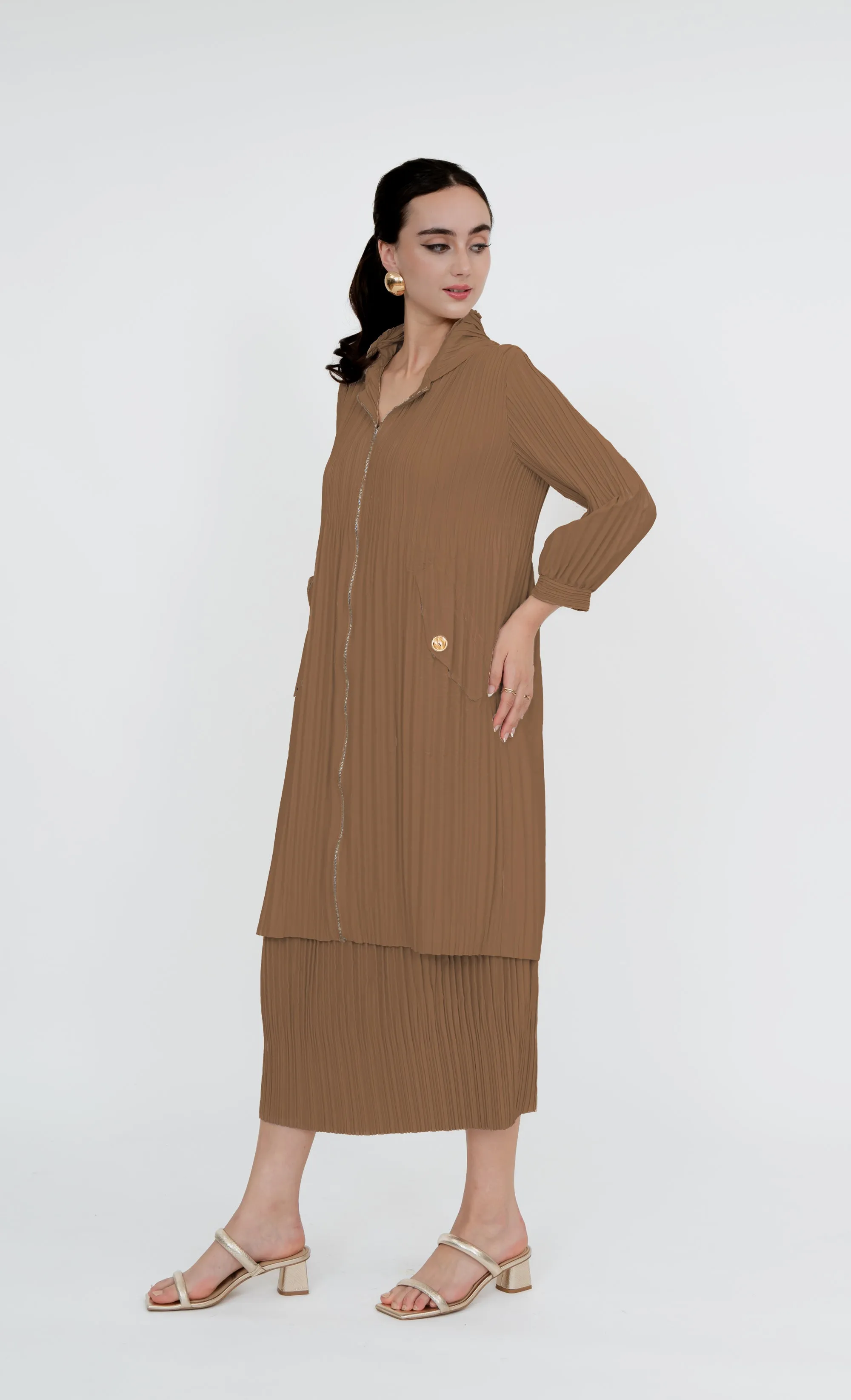 Damansara Long Parka and Skirt in Burro Brown