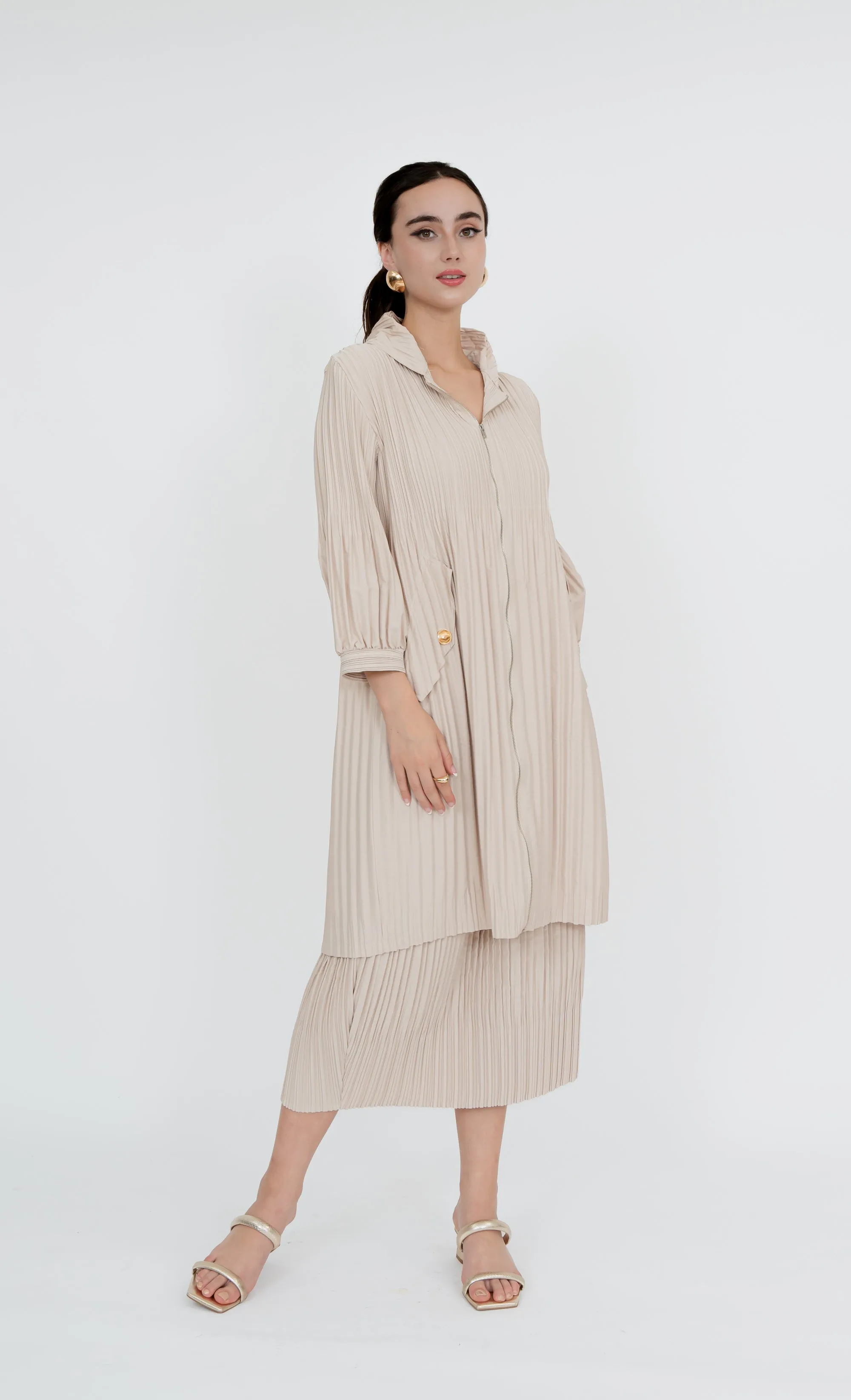 Damansara Long Parka and Skirt in Cream