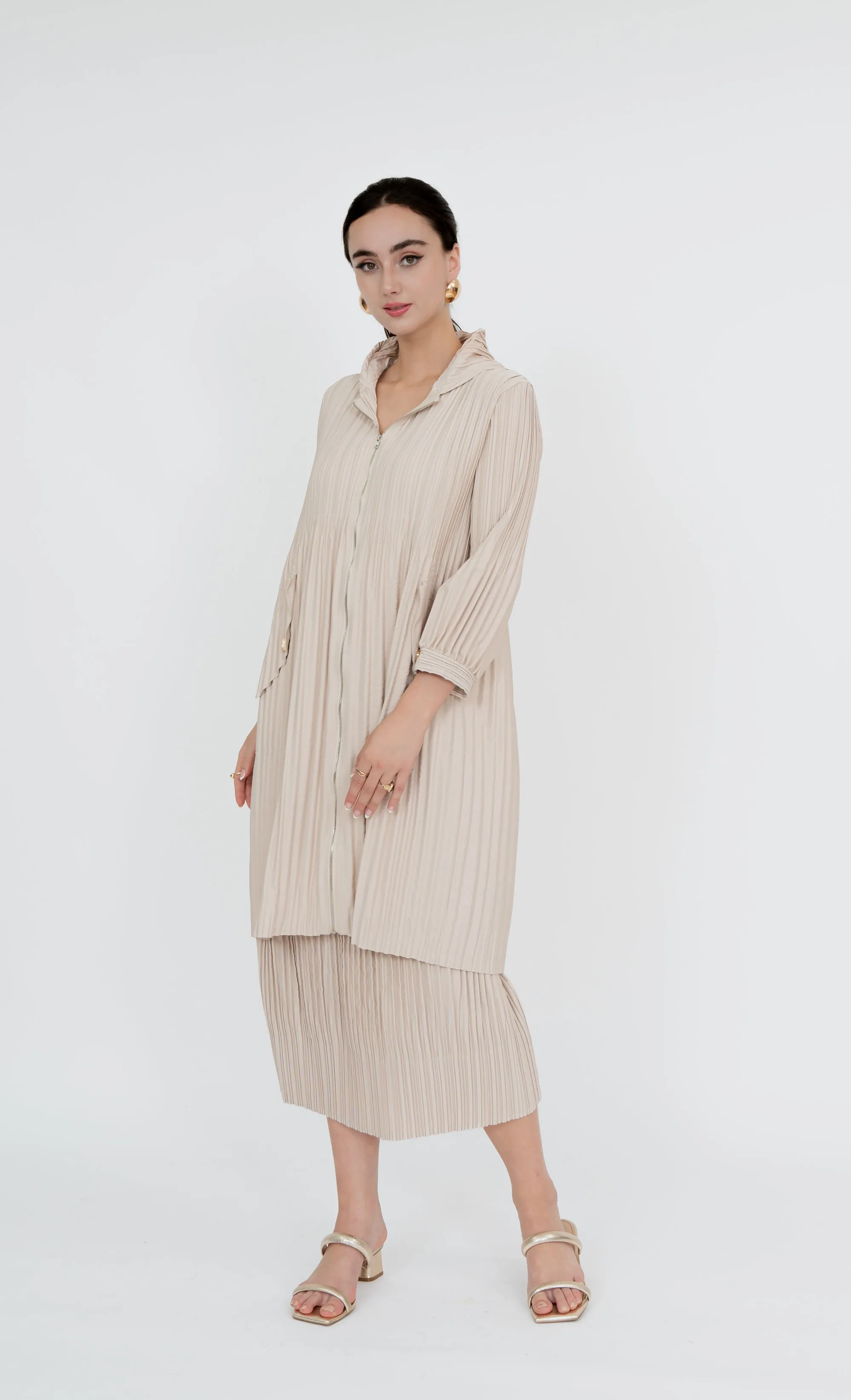 Damansara Long Parka and Skirt in Cream