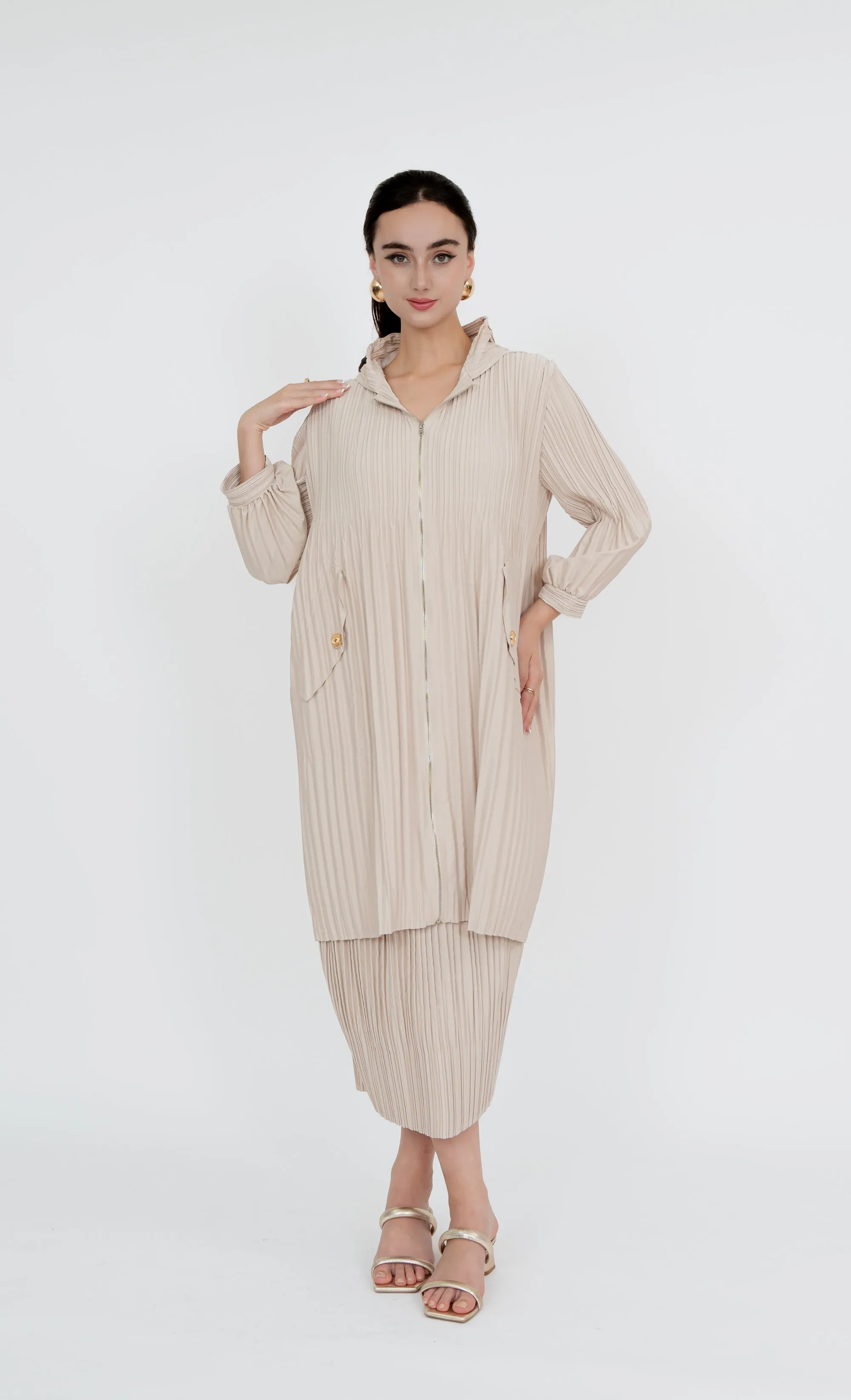 Damansara Long Parka and Skirt in Cream