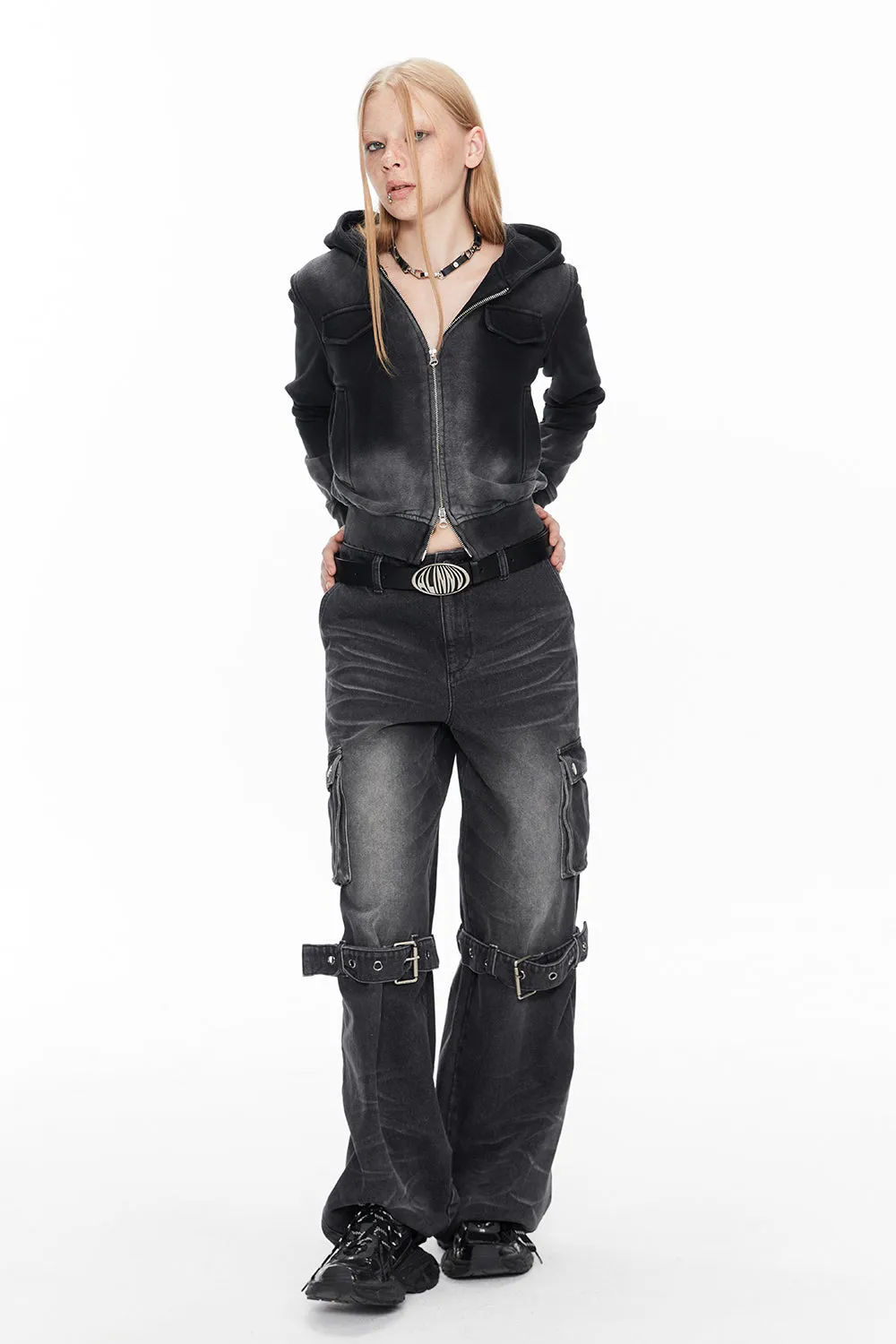 Denim Faded Vintage Casual Blouson＆Parka＆Skirt