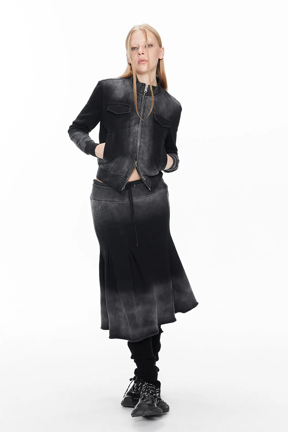 Denim Faded Vintage Casual Blouson＆Parka＆Skirt