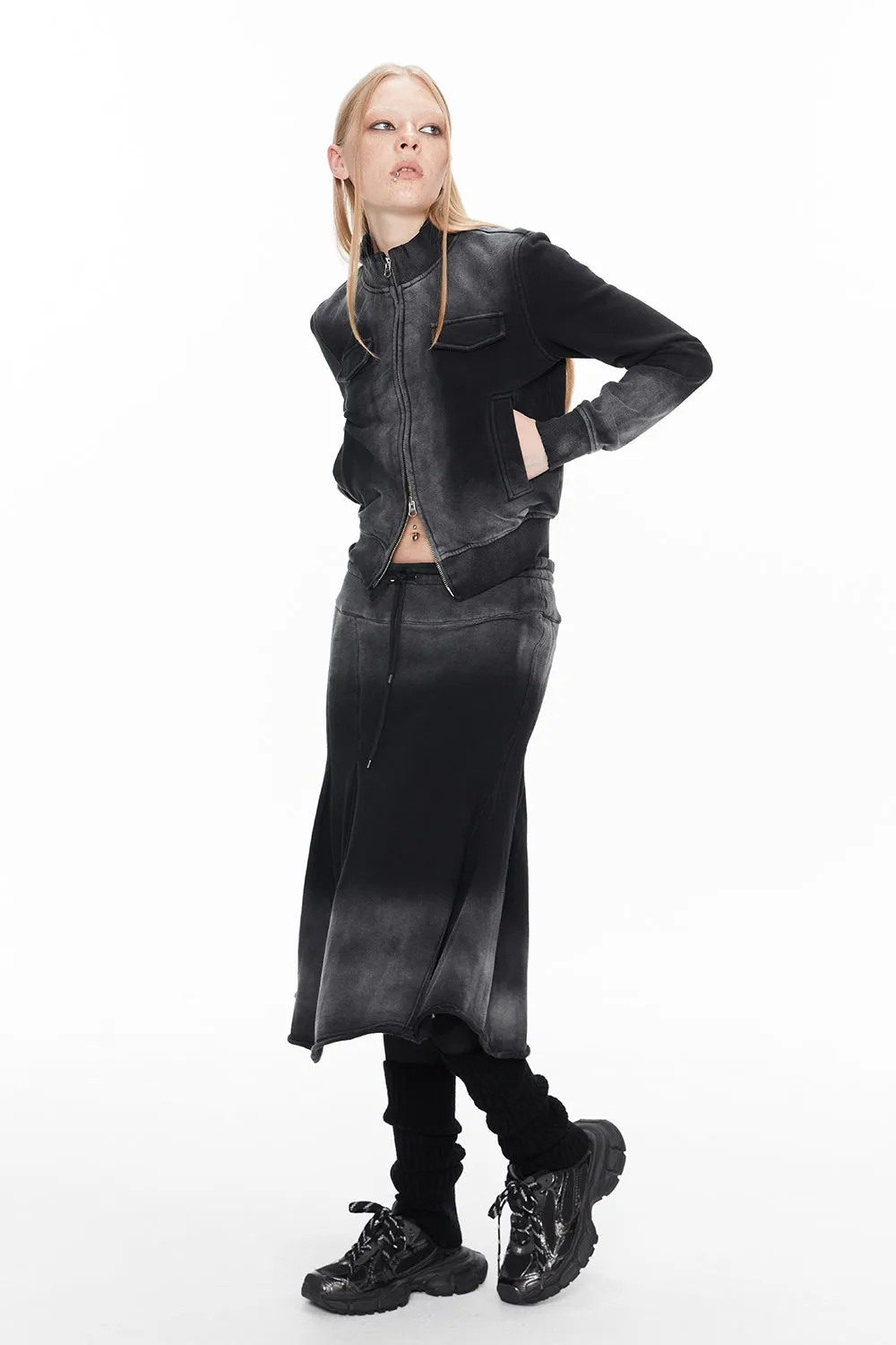 Denim Faded Vintage Casual Blouson＆Parka＆Skirt