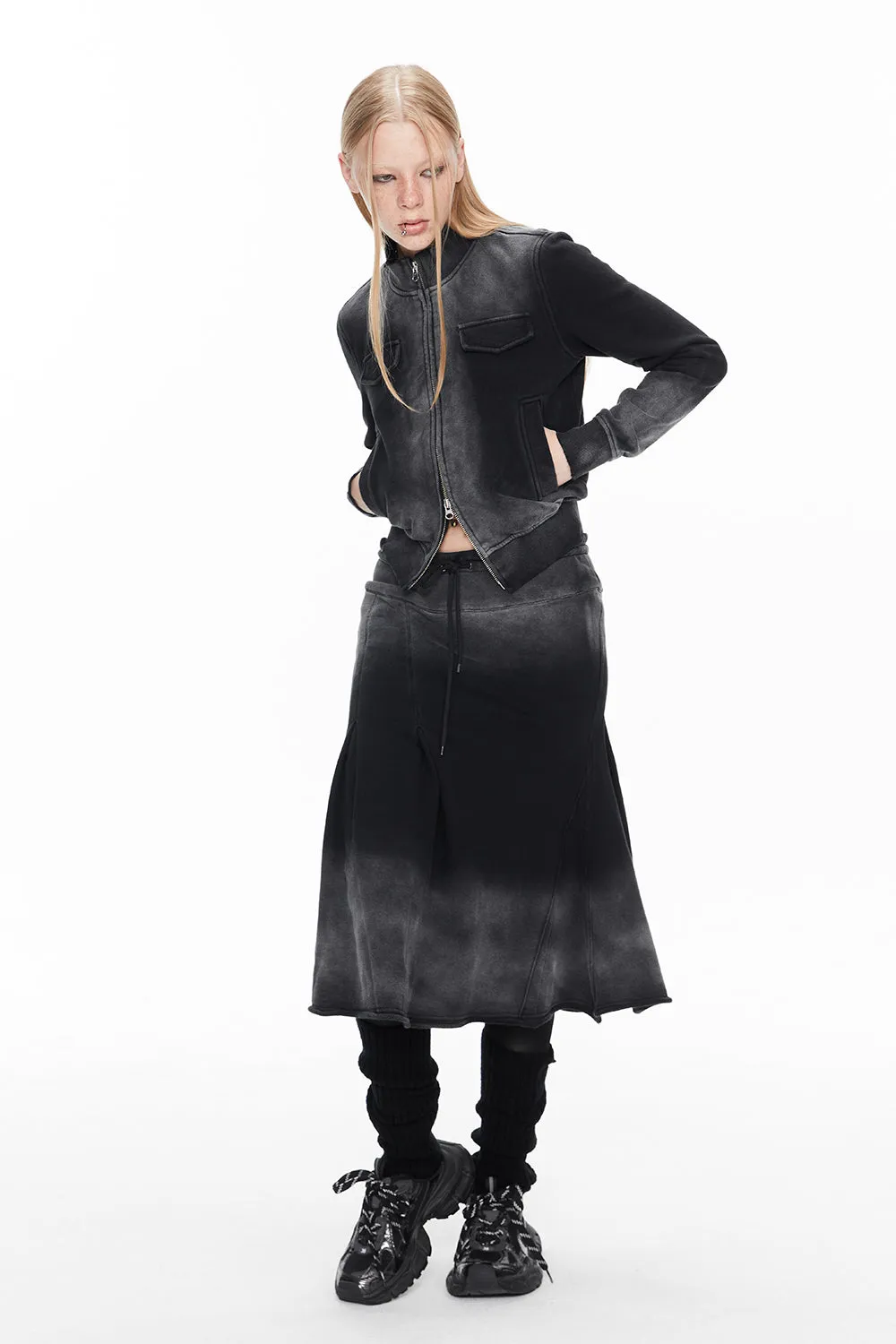 Denim Faded Vintage Casual Blouson＆Parka＆Skirt