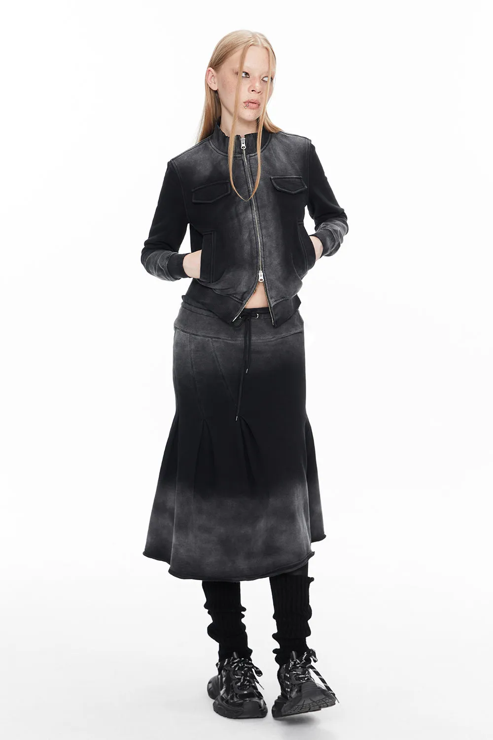 Denim Faded Vintage Casual Blouson＆Parka＆Skirt