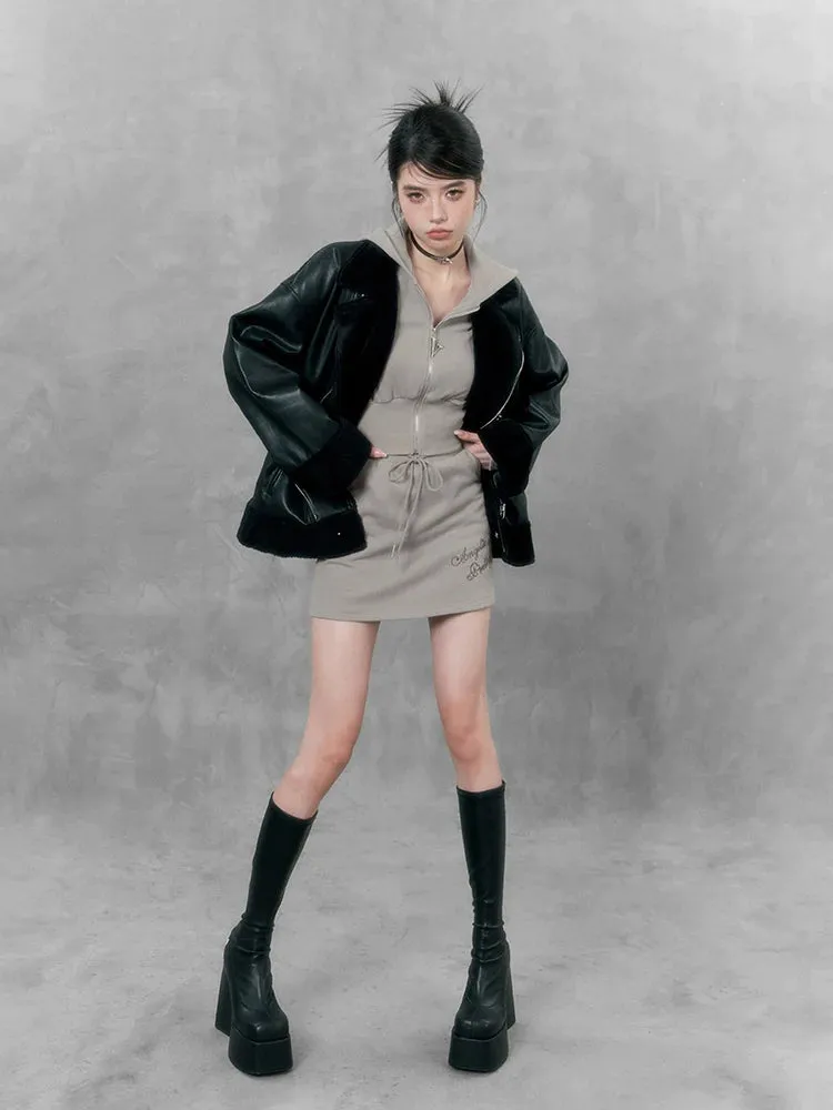 Girly sugar hooded parka   casual tight skirt