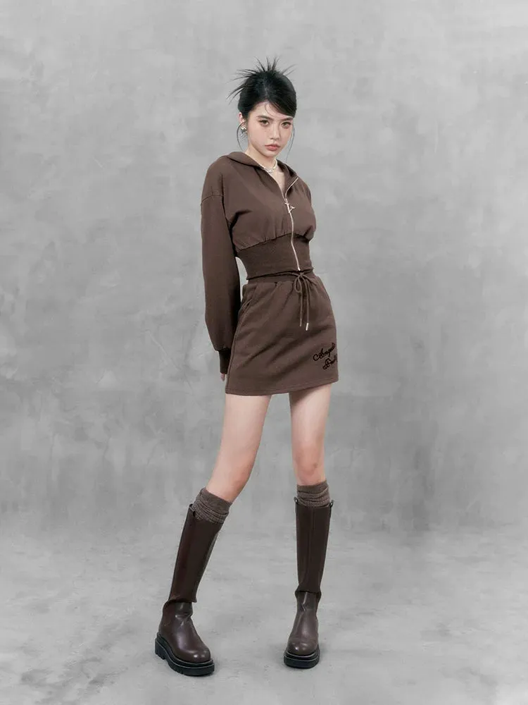 Girly sugar hooded parka   casual tight skirt