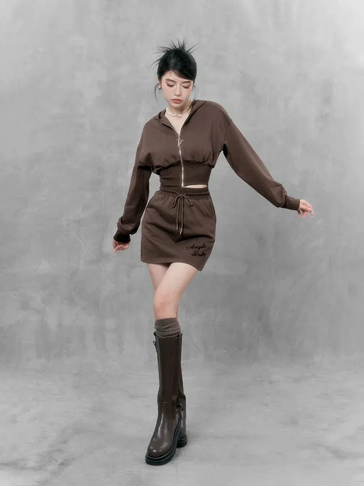 Girly sugar hooded parka   casual tight skirt