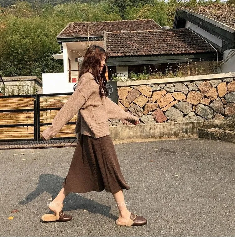 Knit Two-Piece-Set (Turtleneck Sweater   Skirt)