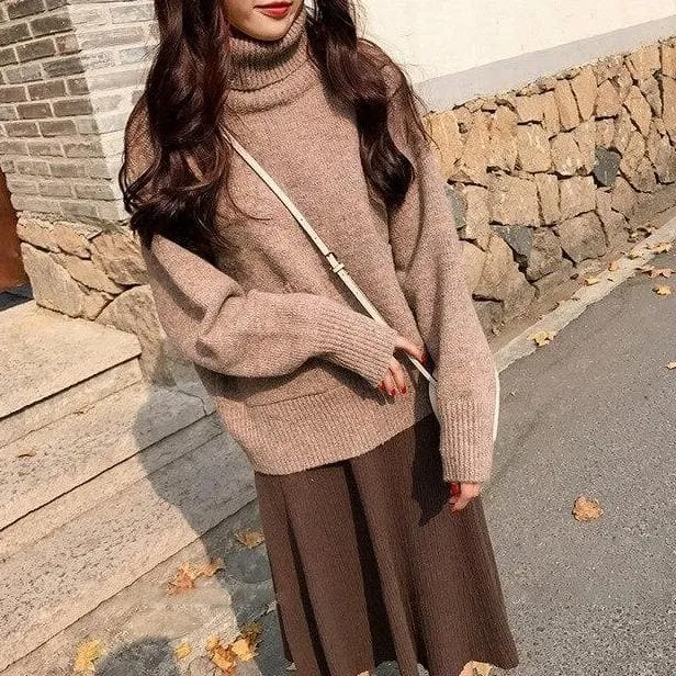 Knit Two-Piece-Set (Turtleneck Sweater   Skirt)
