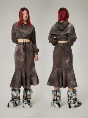 Mermaid Tiered Tie-Dye Drawstring Parka＆Long-Skirt