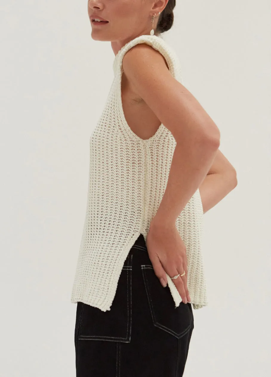 Side Slit White Mock Neck Top