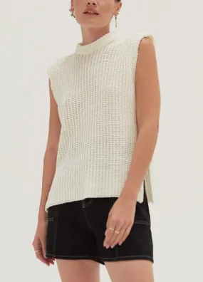 Side Slit White Mock Neck Top