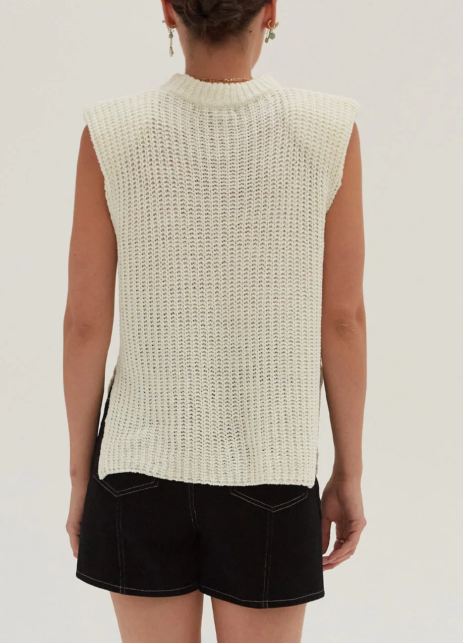 Side Slit White Mock Neck Top