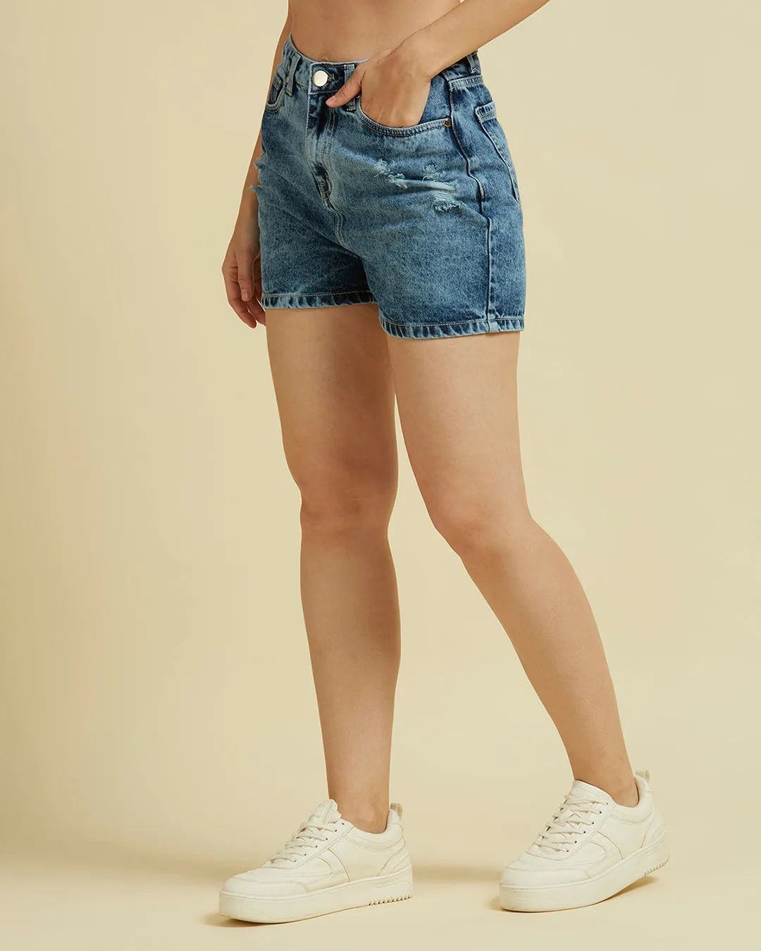 Style Quotient Women Blue High Rise Denim Shorts