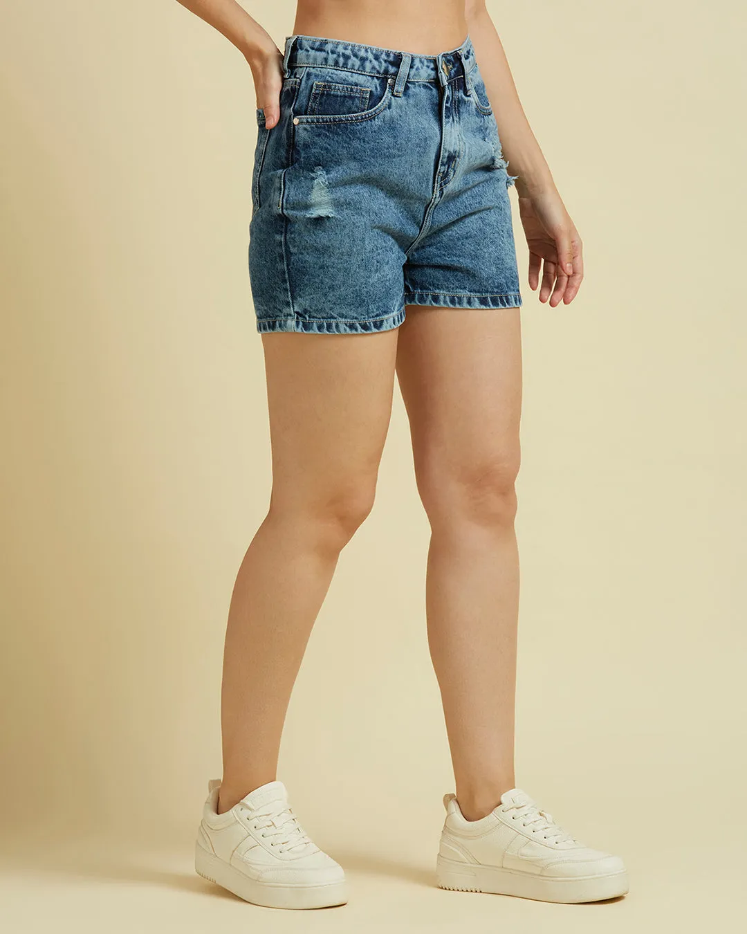 Style Quotient Women Blue High Rise Denim Shorts