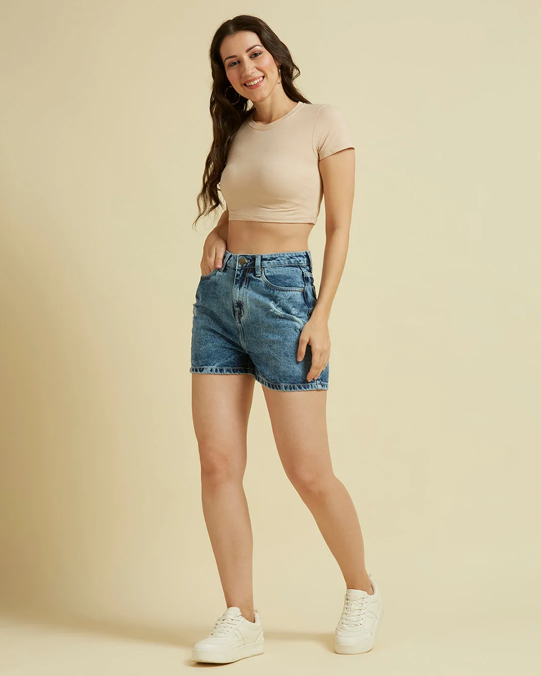 Style Quotient Women Blue High Rise Denim Shorts