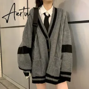 Suit Japanese College Style Girl Youth Knit Cardigan Sweater Student Shirt Pleated Skirt Vintage Fall Clothes For Women Oversize