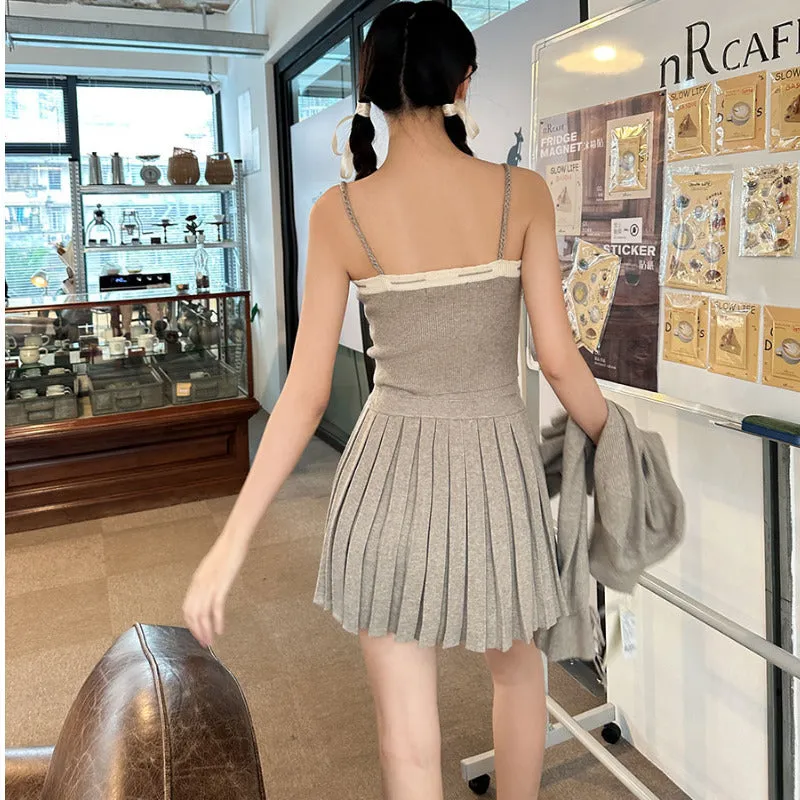 Uniwim fall outfits women Spring 2024 New Pure Desire Style Hand-Knitted Rope Knitted Cardigan Sling Pleated Skirt Three-Piece Set Dress