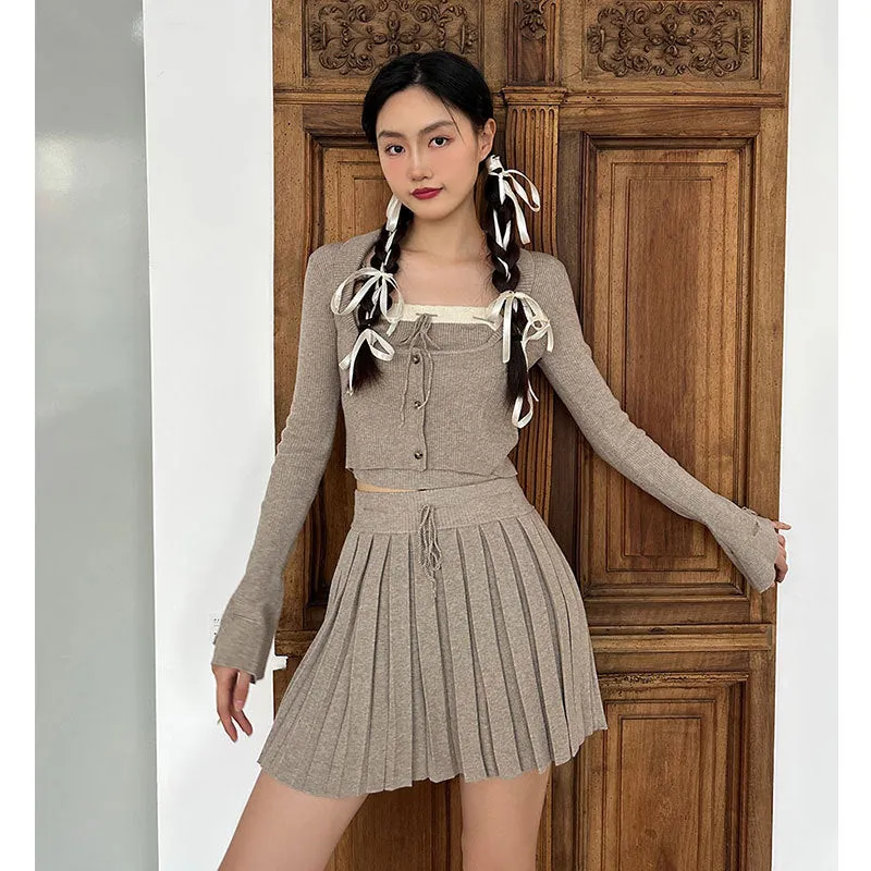 Uniwim fall outfits women Spring 2024 New Pure Desire Style Hand-Knitted Rope Knitted Cardigan Sling Pleated Skirt Three-Piece Set Dress