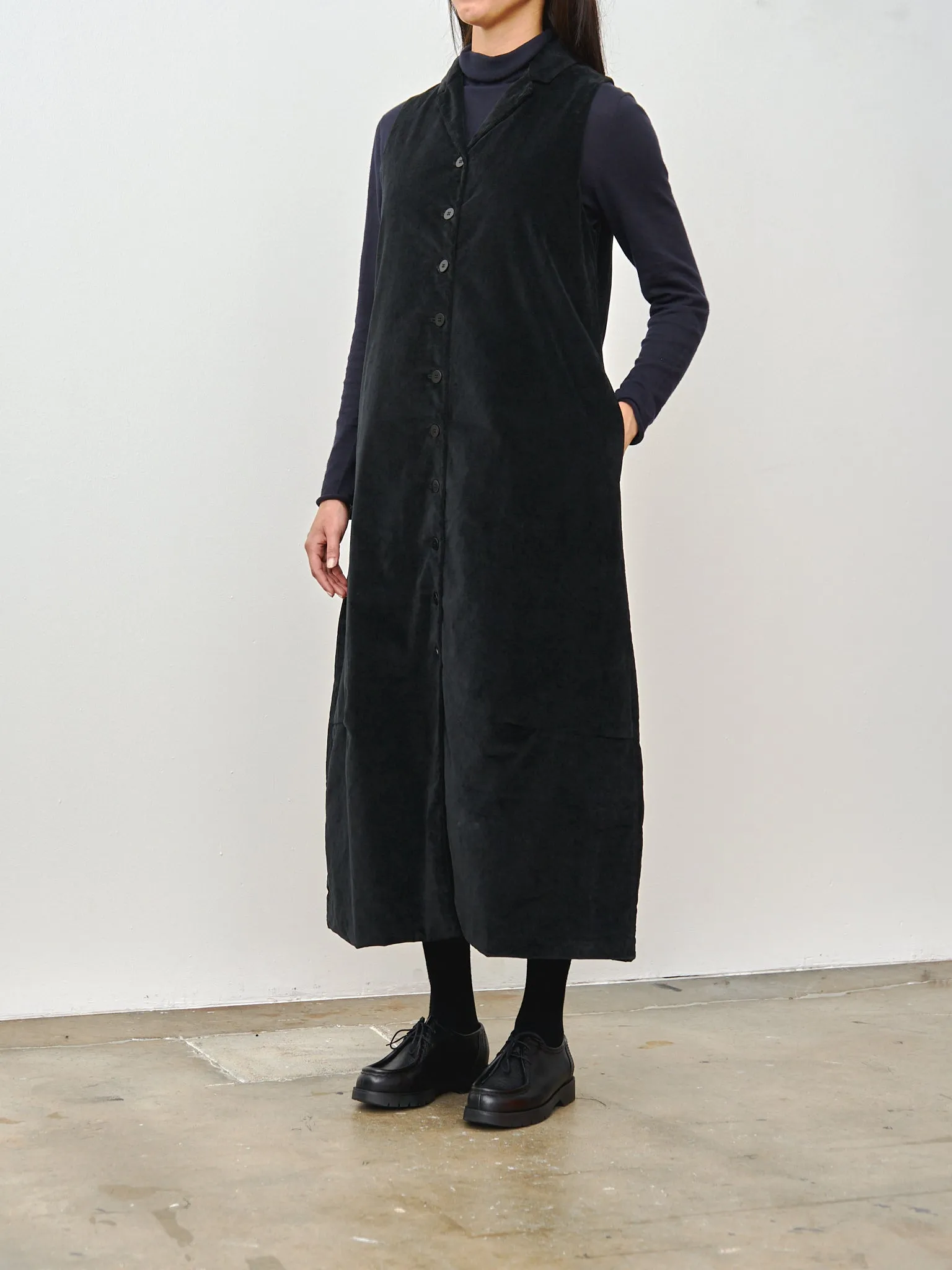 Velvet Long Sleeveless Dress - Black