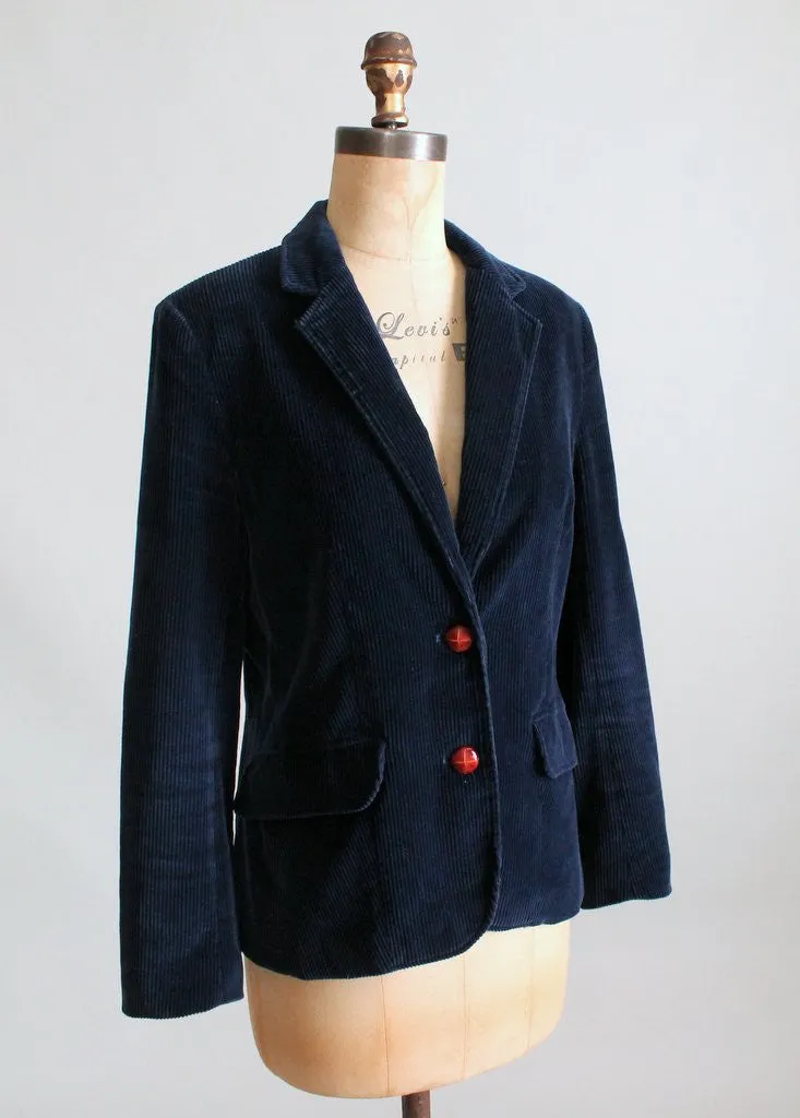Vintage 1970s Navy Corduroy Campus Blazer