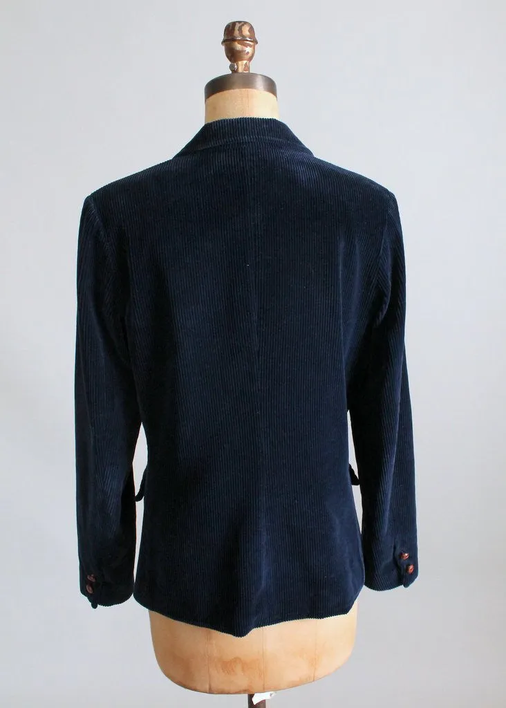 Vintage 1970s Navy Corduroy Campus Blazer