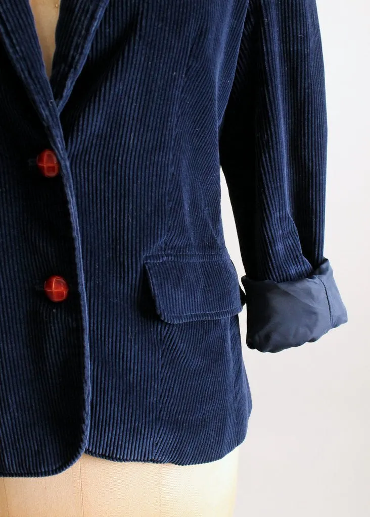 Vintage 1970s Navy Corduroy Campus Blazer