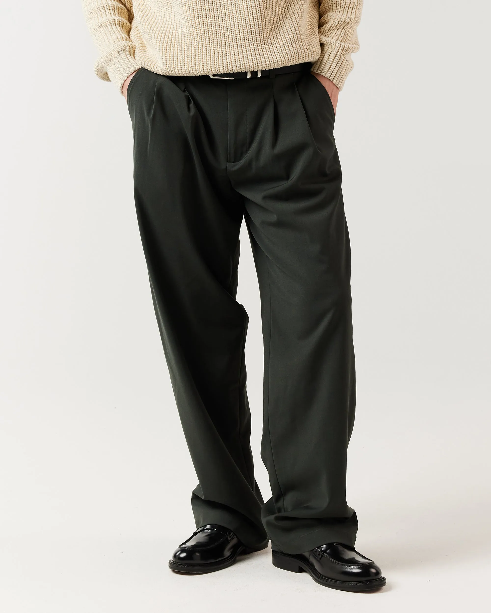 Wide Pleated Pant - Moss Green