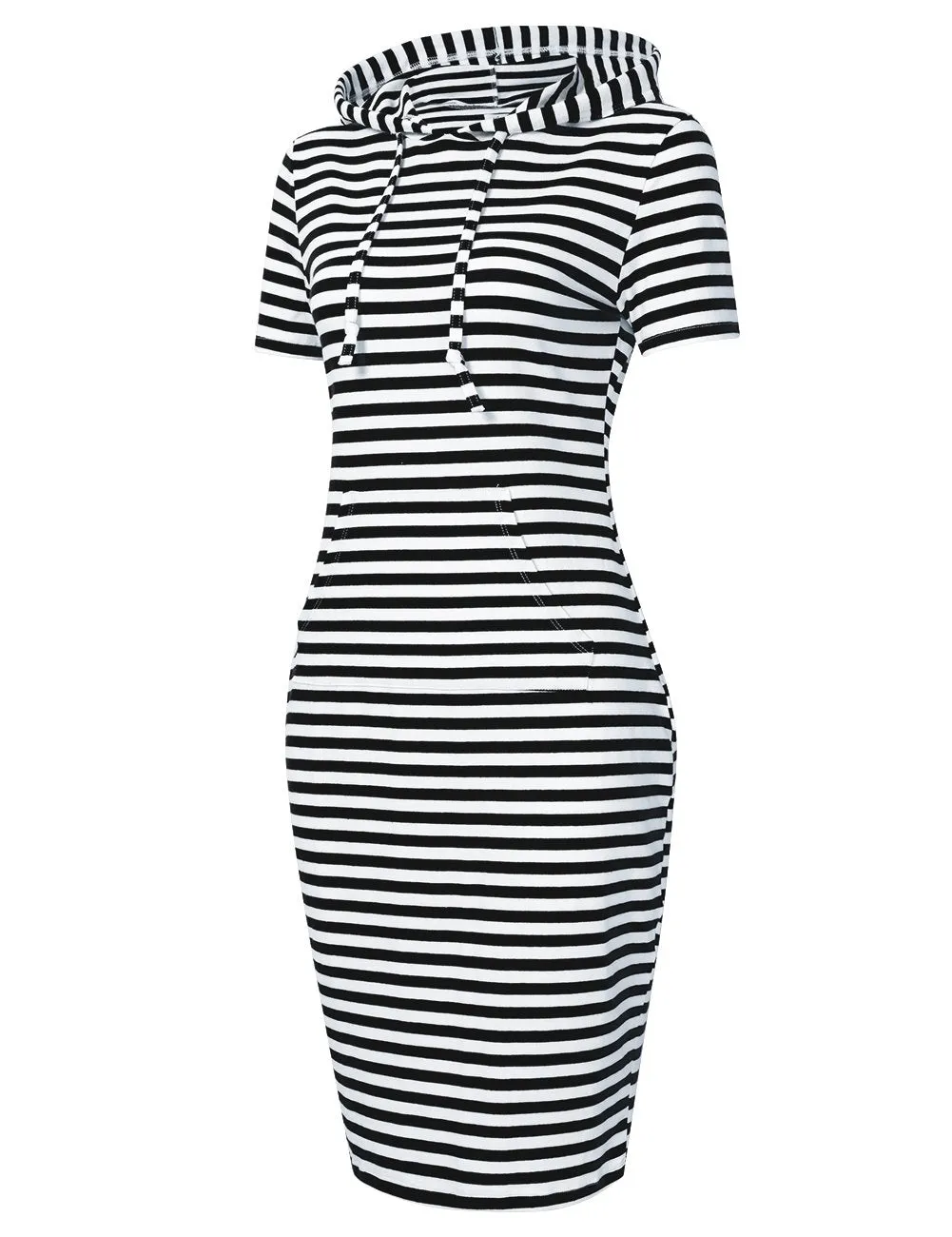 YESFASHION Women Pullover Stripe Pocket Short Sleeve Sweatshirts for Women (2XL,Blackwhite)