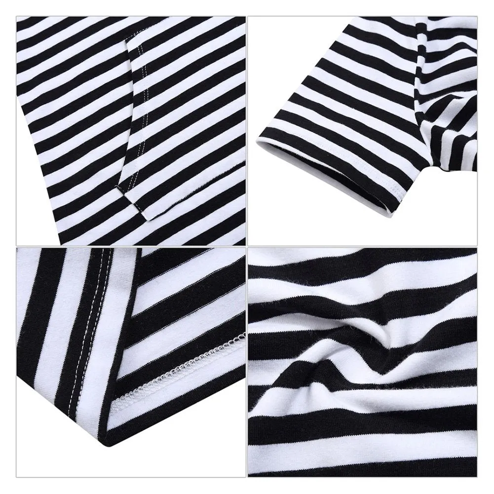 YESFASHION Women Pullover Stripe Pocket Short Sleeve Sweatshirts for Women (2XL,Blackwhite)