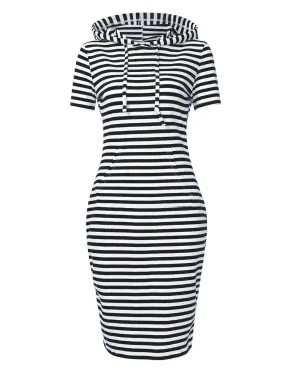 YESFASHION Women Pullover Stripe Pocket Short Sleeve Sweatshirts for Women (2XL,Blackwhite)