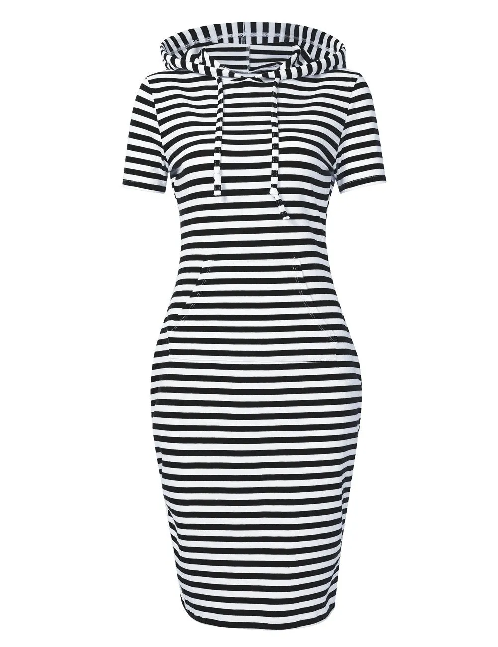 YESFASHION Women Pullover Stripe Pocket Short Sleeve Sweatshirts for Women (2XL,Blackwhite)